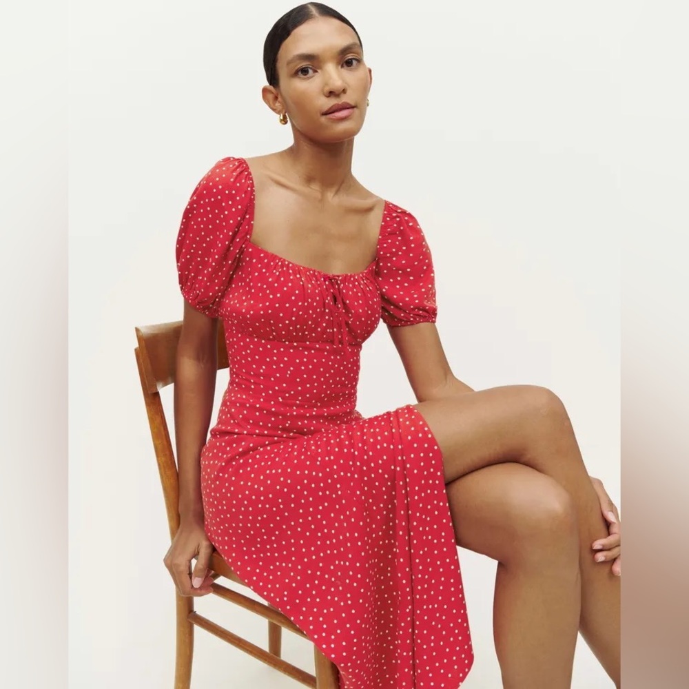 NWT Reformation Teyana Dress (Red & White Ditsy Dot, Size 2)